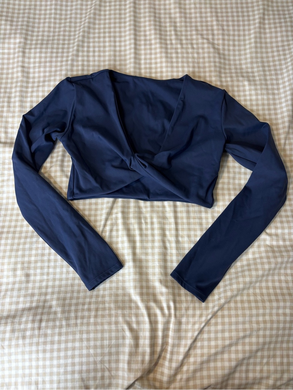 Navy Long Sleeve Twisted Knot Crop Top